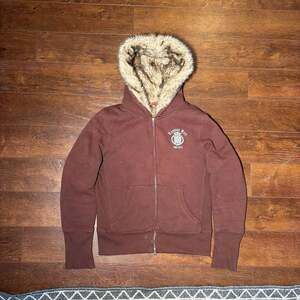 London Red Brown Faux Fur Lined Zip-Up Hoodie, Streetwear Size M